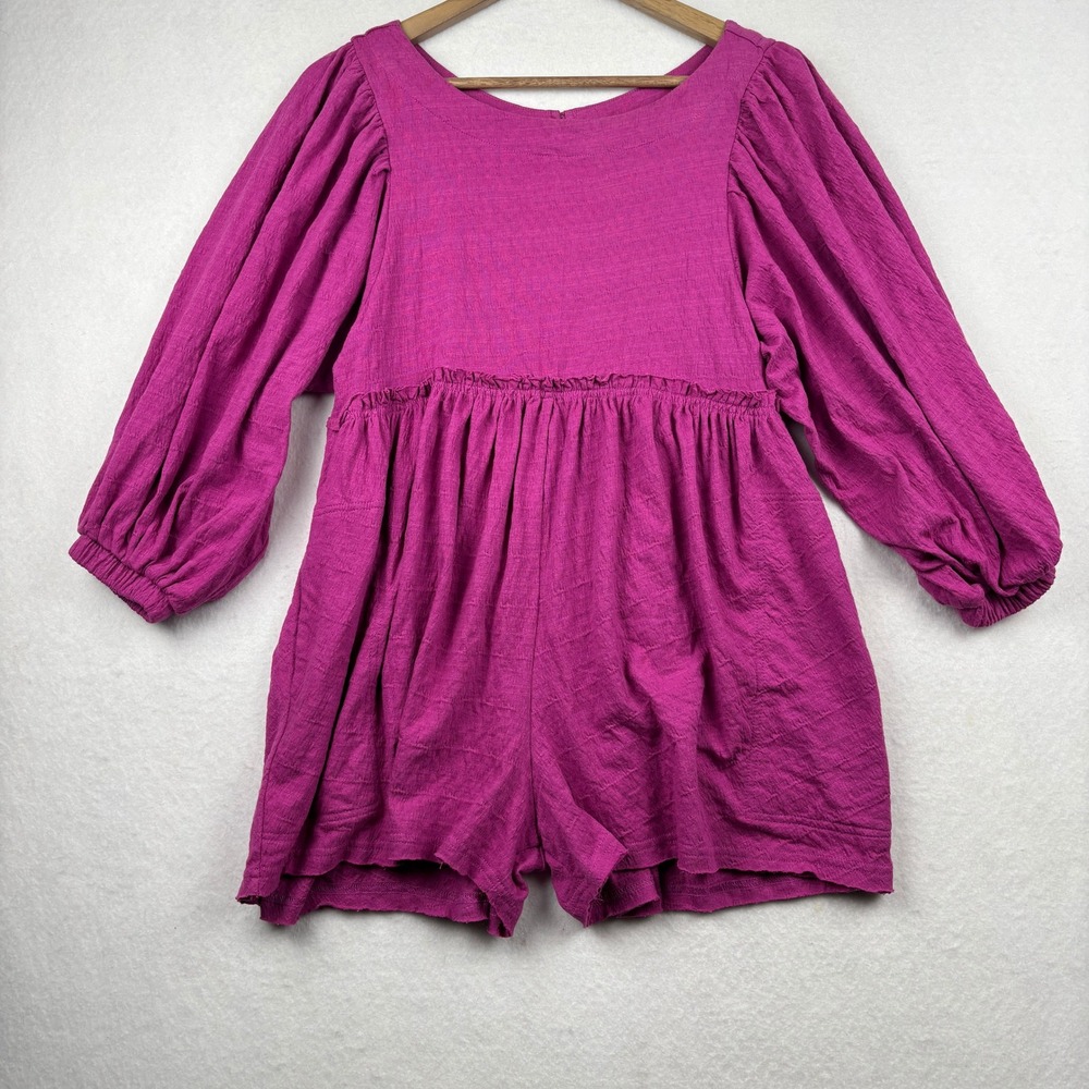 Free People Romper Womens XS Puff Sleeve Keyhole Back Boho‎